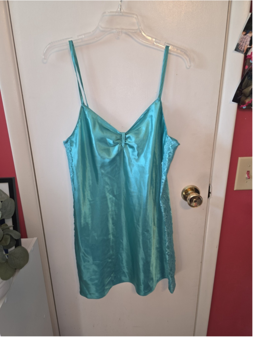Slip Dress Thalia Sodi Intimates Women's Medium Aqua Blue Satin Lace Elegant